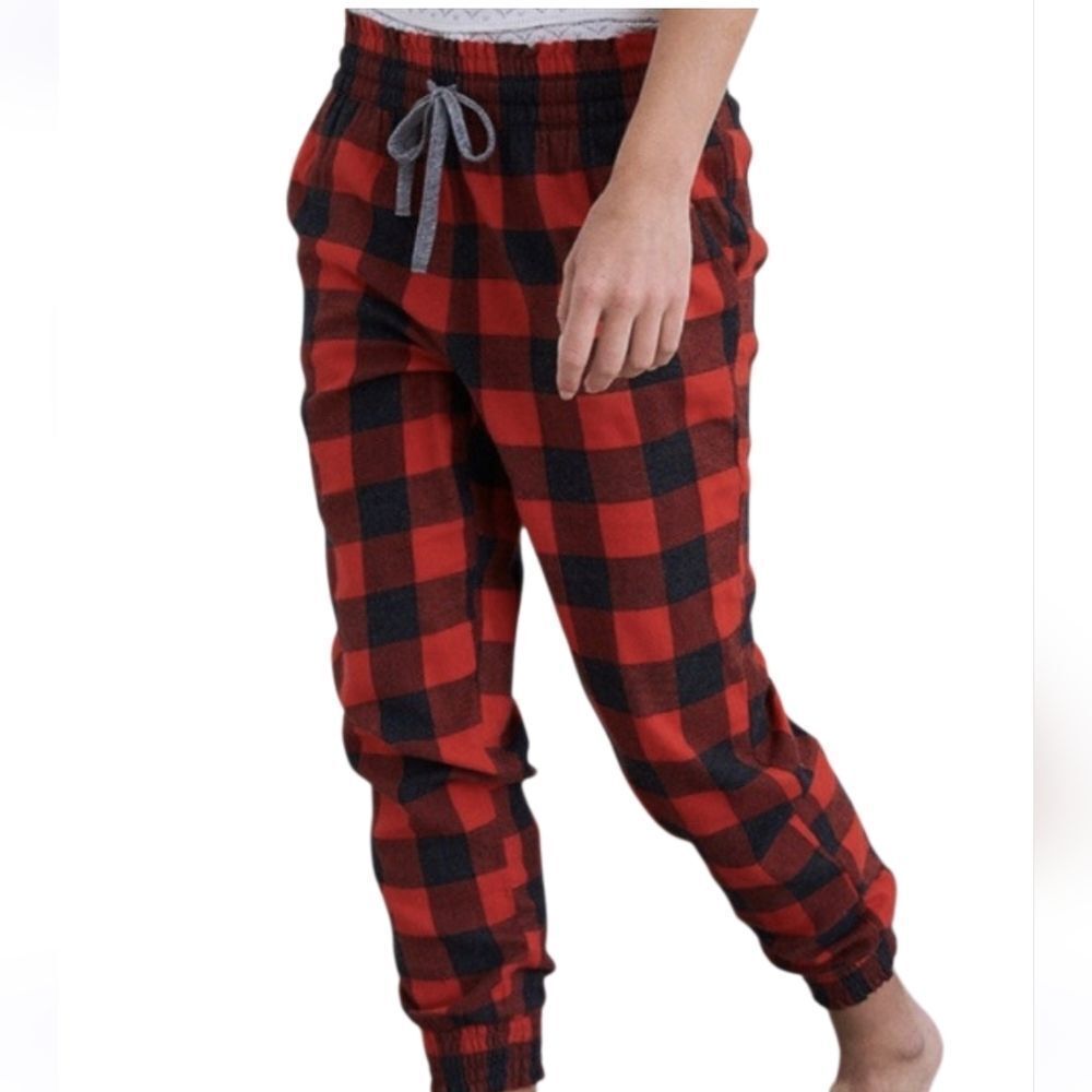 Aerie Red Buffalo Plaid Jogger Style Lounge Pants Size Medium